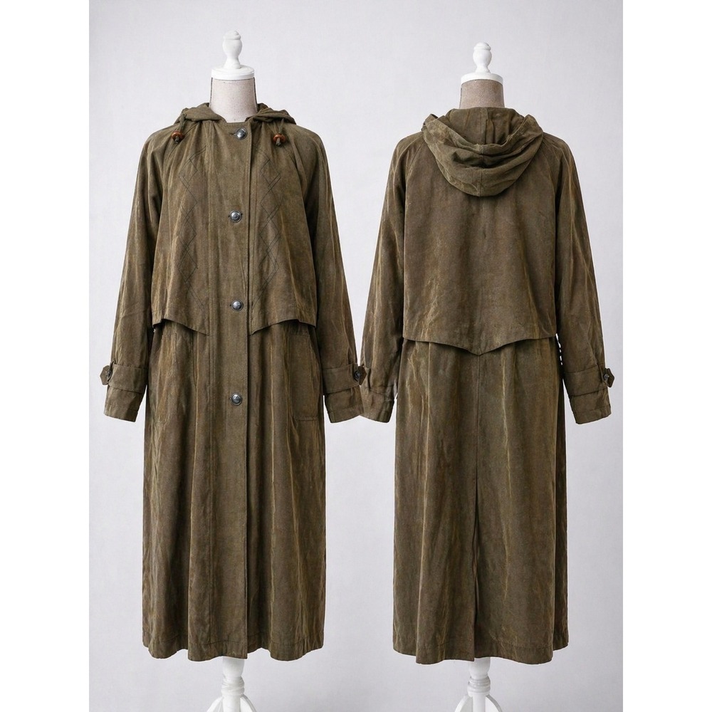 Gallery Olive Green Hooded Trench Coat